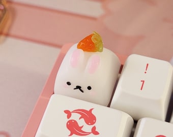 Artisan Resin Kawaii Strawberry Bunny Keycap, Cute ESC Key for Mechanical Keyboards