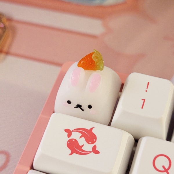 Artisan Resin Kawaii Strawberry Bunny Keycap, Cute ESC Key for Mechanical Keyboards