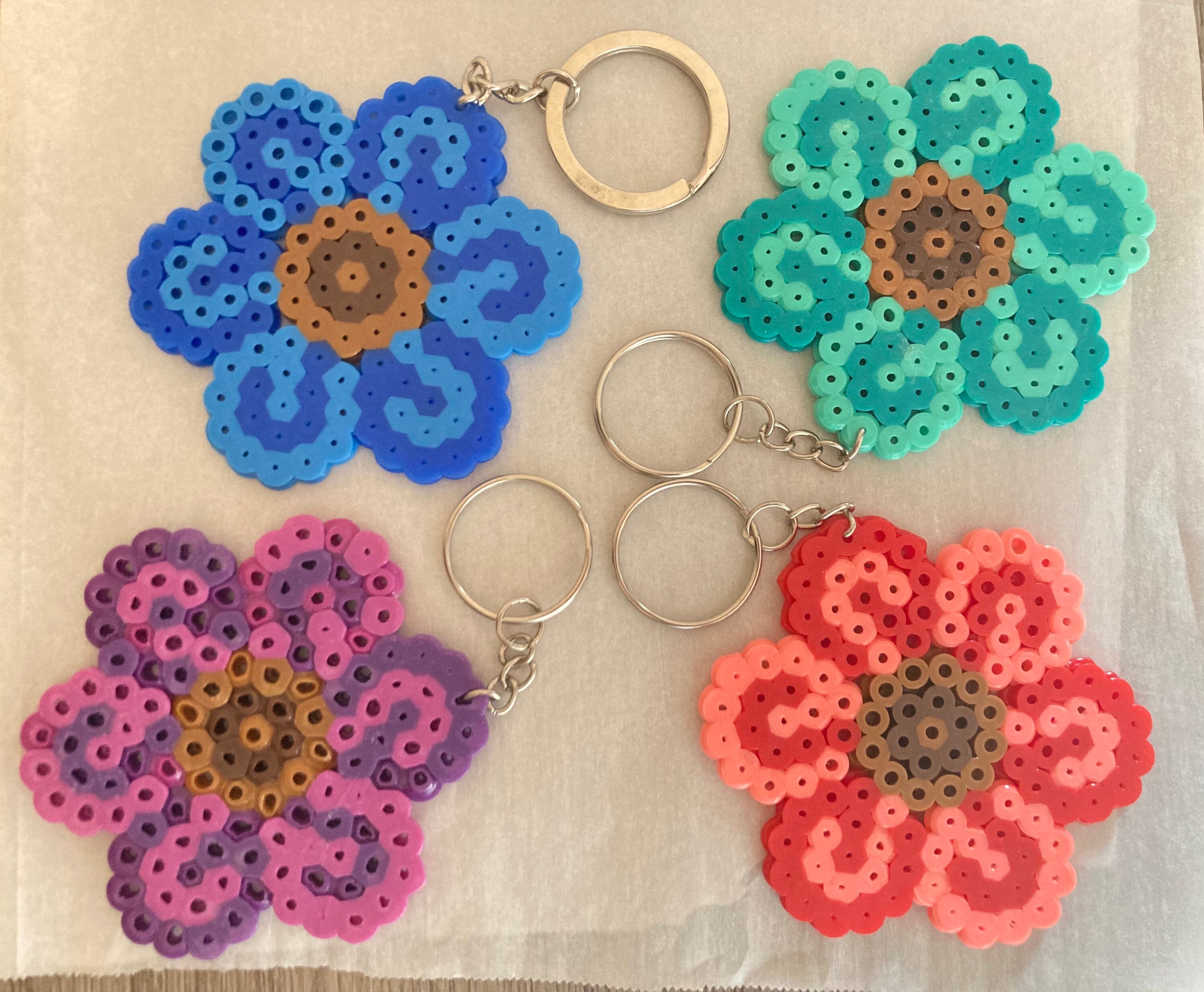 CUSTOM 2 Color Flower Perler Keychain - Etsy