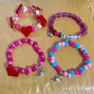 Set of 4 Valentine’s Day love heart kandi bracelets