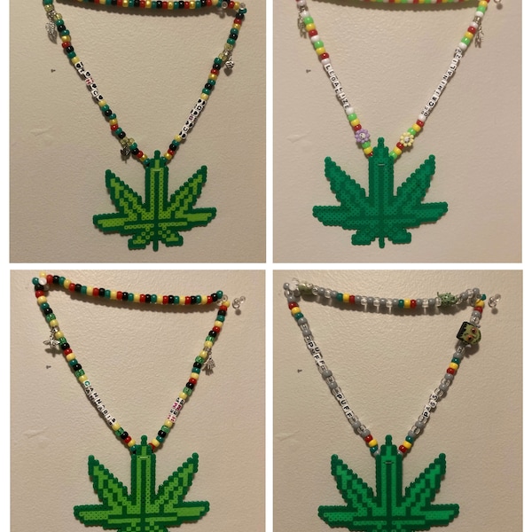 Choose 1 of 4 cannabis leaf Perler on Kandi necklace