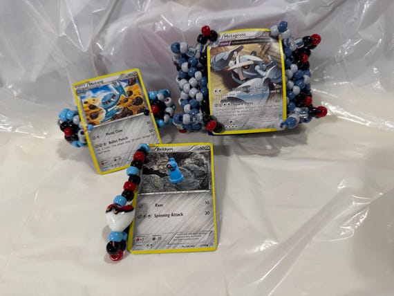 Beldum, Metang, Metagross Pokemon Cards on 3 Piece Set Kandi Cuff Bracelets  - Etsy