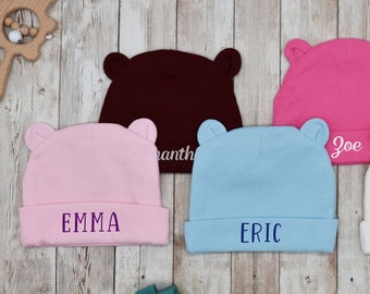 Bear Baby Hat with Name, Newborn Hat, Infant Hat, Baby Boy Hat, Hospital Hat, Personalized Baby Hat, Newborn hat with Name, Baby Girl Hat