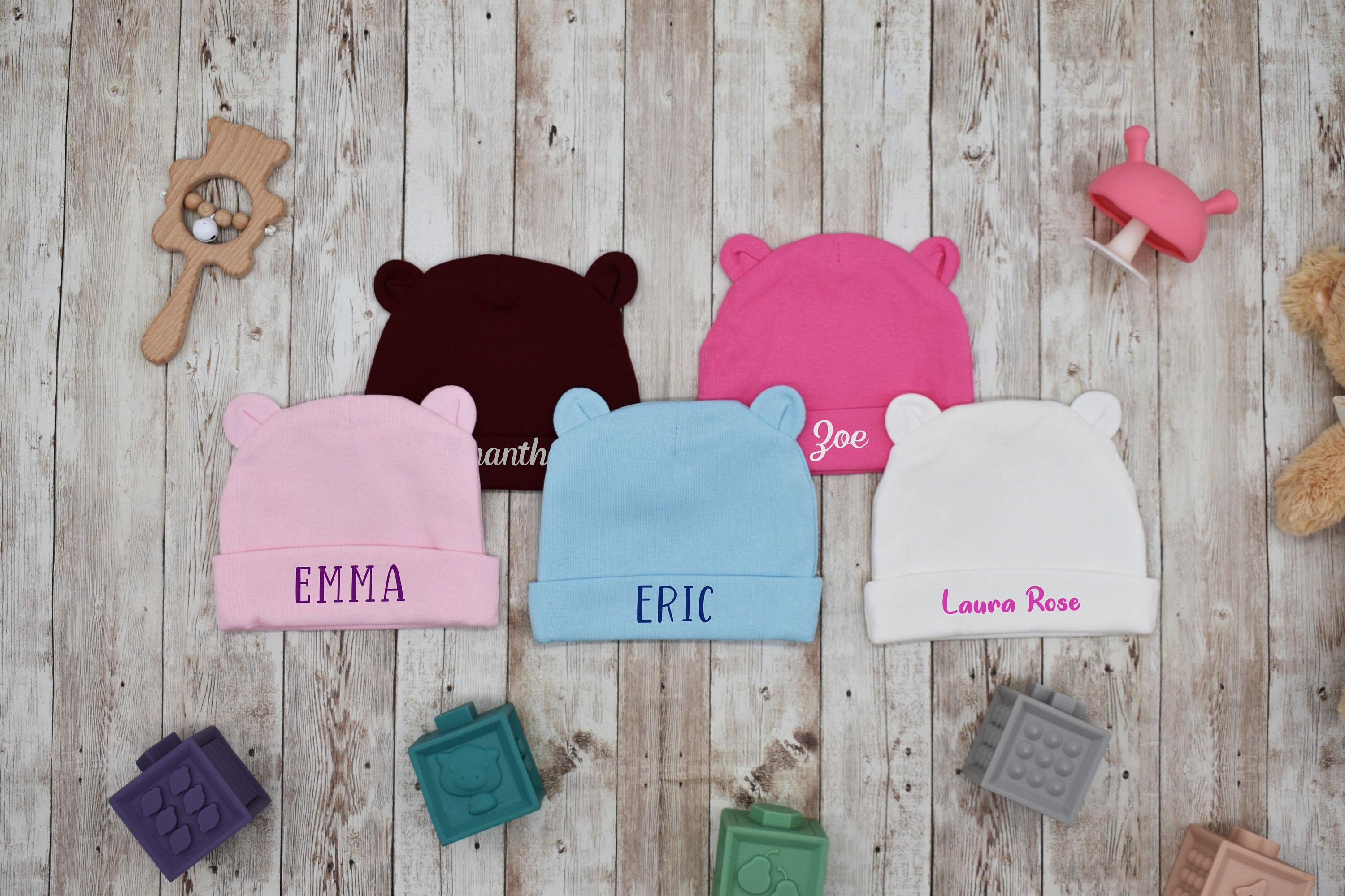 Bear Baby Hat with Name, Newborn Hat, Infant Hat, Baby Boy Hat, Hospital Hat, Personalized Baby Hat, Newborn hat with Name, Baby Girl Hat