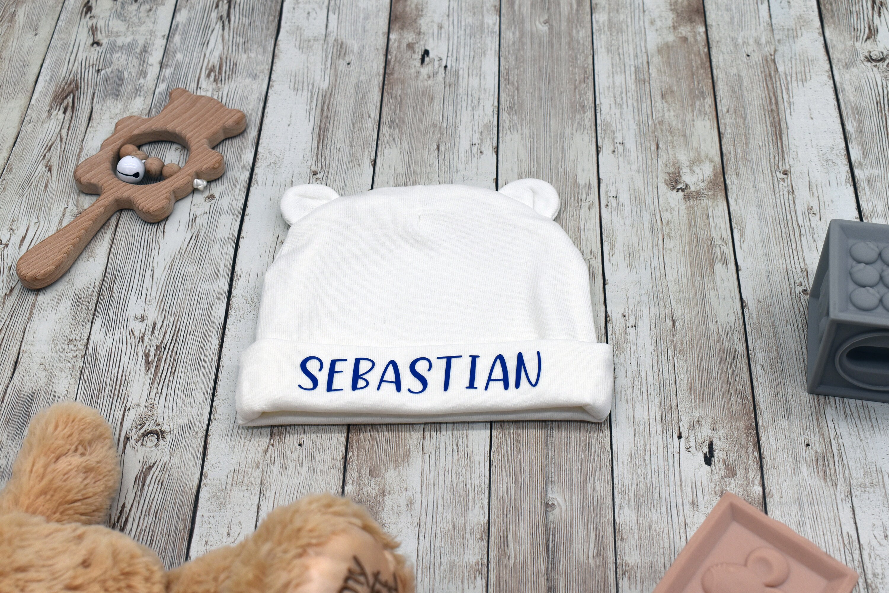 Bear Baby Hat With Name, Newborn Hat, Infant Hat, Baby Boy Hat ...