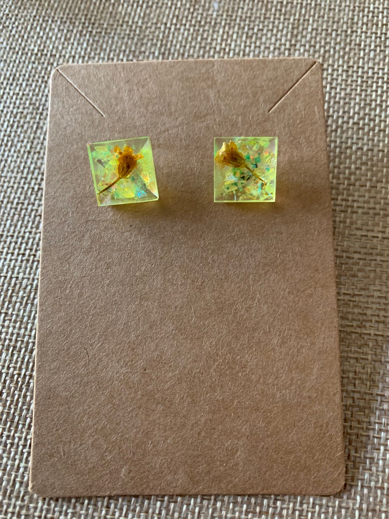 Dainty Yellow Flower Resin Earrings Etsy