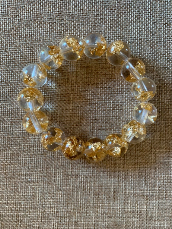 Gold Flake Resin Bead Bracelet | Etsy