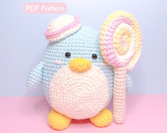 Crochet Kawaii Penguin Pattern - Lollipop Penguin | Gift For Children | Crochet Amigurumi | Valentines Day Craft | Pdf