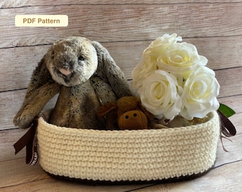 Crochet BASKET PATTERN - Cookie Basket| Basket with Handles| Home Decor Basket| Bathroom Container| Easy Beginner Crochet| Oval Basket| Pdf