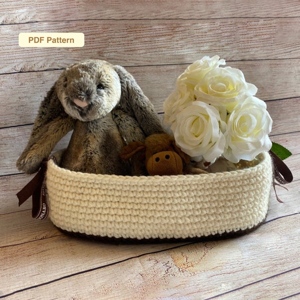 Crochet BASKET PATTERN - Cookie Basket| Basket with Handles| Home Decor Basket| Bathroom Container| Easy Beginner Crochet| Oval Basket| Pdf