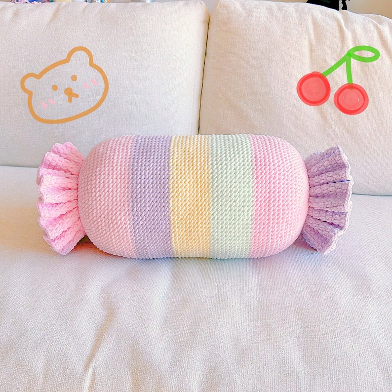 Crochet Big Cute Pastel COLORFUL CANDY CUSHION Pattern Home Decoration Crochet Pillow Y2K Pastel Kids Craft Easy Baby Pdf image 3