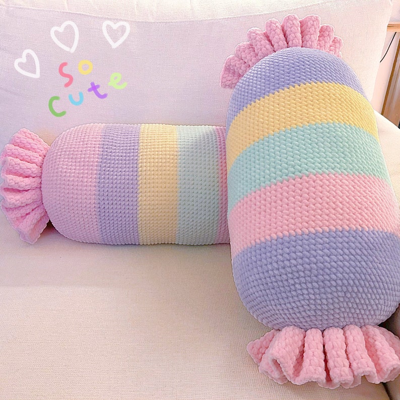 Crochet Big Cute Pastel COLORFUL CANDY CUSHION Pattern Home Decoration Crochet Pillow Y2K Pastel Kids Craft Easy Baby Pdf image 5