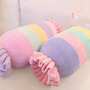 Crochet Big Cute Pastel COLORFUL CANDY CUSHION Pattern Home Decoration Crochet Pillow Y2K Pastel Kids Craft Easy Baby Pdf image 2