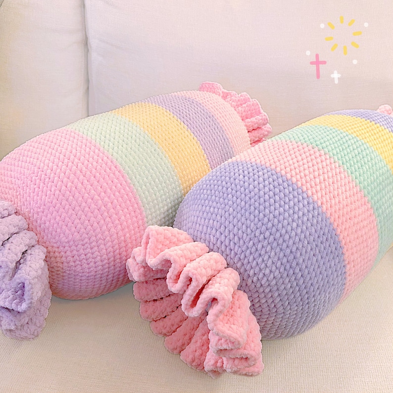 Crochet Big Cute Pastel COLORFUL CANDY CUSHION Pattern Home Decoration Crochet Pillow Y2K Pastel Kids Craft Easy Baby Pdf image 2