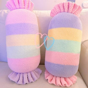 Crochet Big Cute Pastel COLORFUL CANDY CUSHION Pattern Home Decoration Crochet Pillow Y2K Pastel Kids Craft Easy Baby Pdf image 4