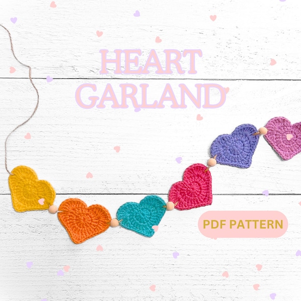 Crochet Cute HEART GARLAND Pattern | Cute Crochet Pattern | Kids Craft | Home Decor |  Gift Idea | Valentines Day | Sweet Heart | Love | Pdf