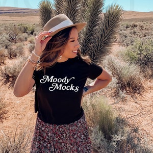 Bella Canvas Mockup | Bella Canvas 8882 Mockup | Bella Canvas Black Flowy Crop Tee Mockup | Model Mockup | Moody Mocks