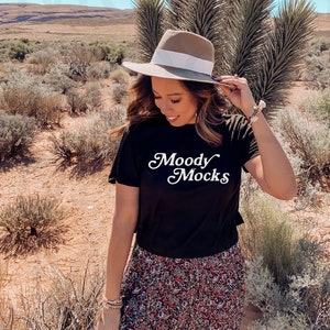Bella Canvas Mockup | Bella Canvas 8882 Mockup | Bella Canvas Black Flowy Crop Tee Mockup | Model Mockup | Moody Mocks