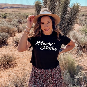 Bella Canvas Mockup | Bella Canvas 8882 Mockup | Bella Canvas Black Flowy Crop Tee Mockup | Model Mockup | Moody Mocks