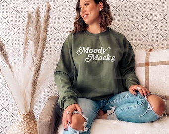 Gildan 18000 Mockup | Gildan Military Green Sweatshirt Mockup | Sweatshirt Model Mockup | Moody Mocks