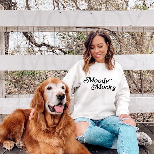 Gildan 18000 Mockup | Gildan White Sweatshirt Mockup | Sweatshirt Mockup | Model Mockup | Moody Mocks