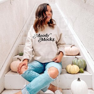 Fall Mockup | Halloween Mockup | Gildan 18000 Sweatshirt Mockup | Gildan Sand Sweatshirt G180 Mockup | Model Mockup | Moody Mocks