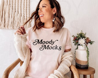 Spring Mockup | Bella Canvas 3001 Mockup | Bella Canvas Soft Pink Shirt Mockup | Model Mockup | Moody Mocks