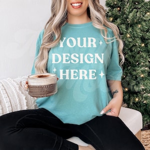 Comfort Colors Christmas 1717 Mockup | Comfort Colors Chalky Mint Oversized Shirt Mockup | Comfort Colors Holiday Tshirt Mockup