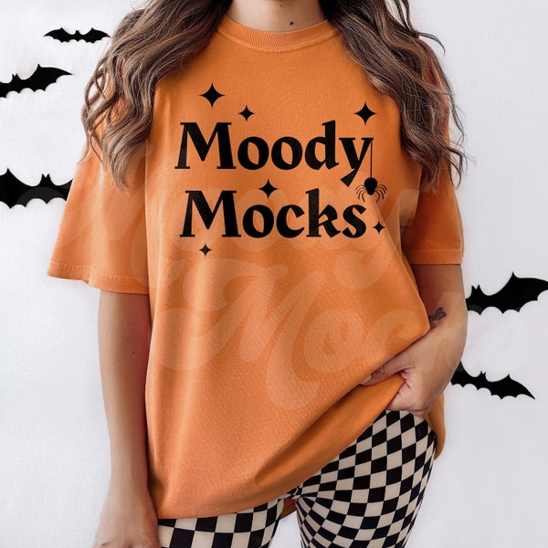 Comfort Colors 1717 Mockup | Comfort Colors Burnt Orange Oversized Shirt Mockup | Comfort Colors Halloween Fall Tshirt Mockup | Moody Mocks