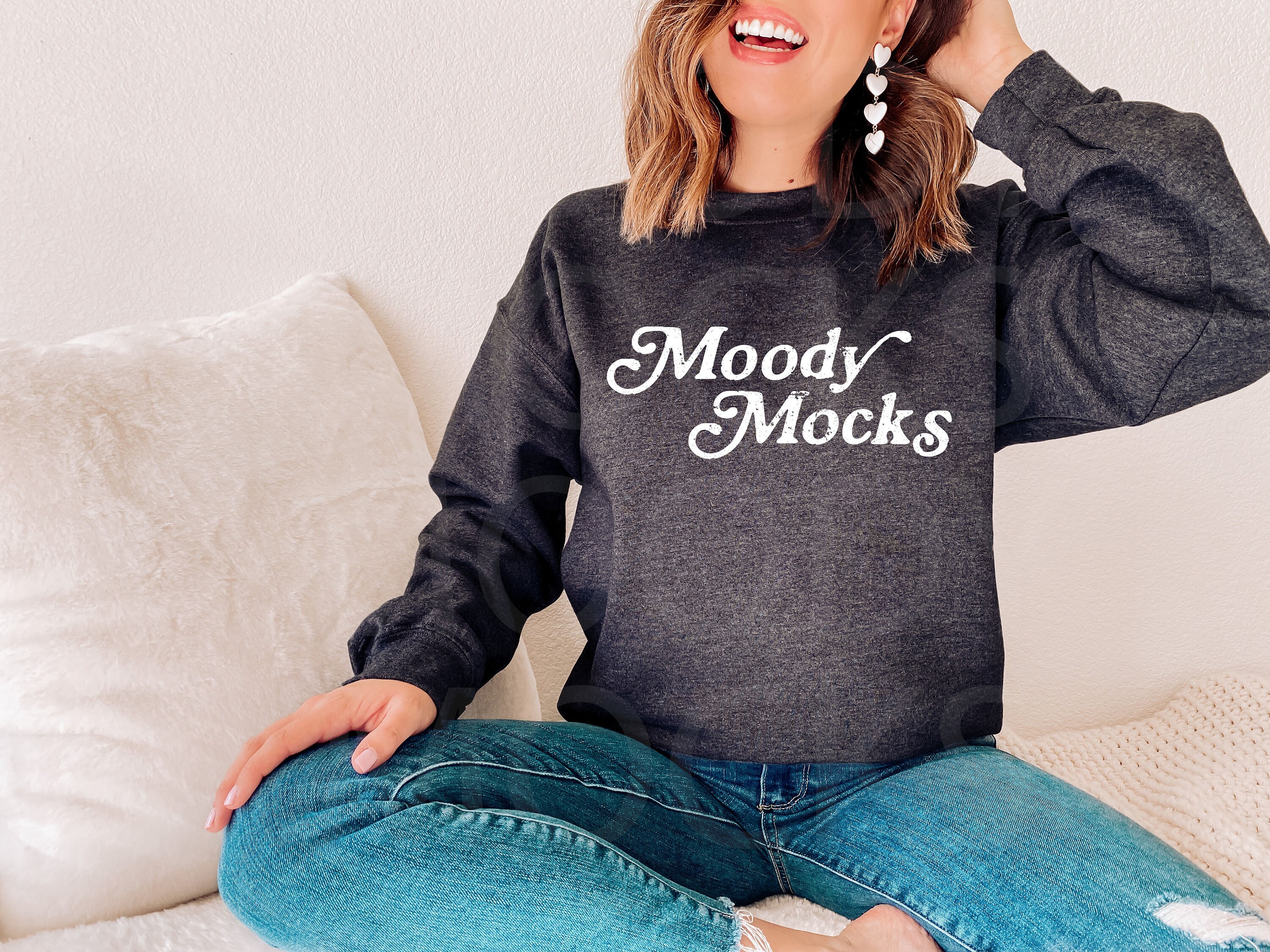 Download Gildan 18000 Mockup Gildan Dark Heather Sweatshirt Mockup ...