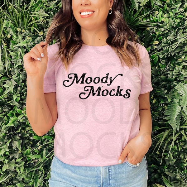 Bella Canvas 3001 Mockup | Bella Canvas Heather Prism Lilac Shirt Mockup | Summer Mockup | Spring Mockup | Model Mockup | Moody Mocks