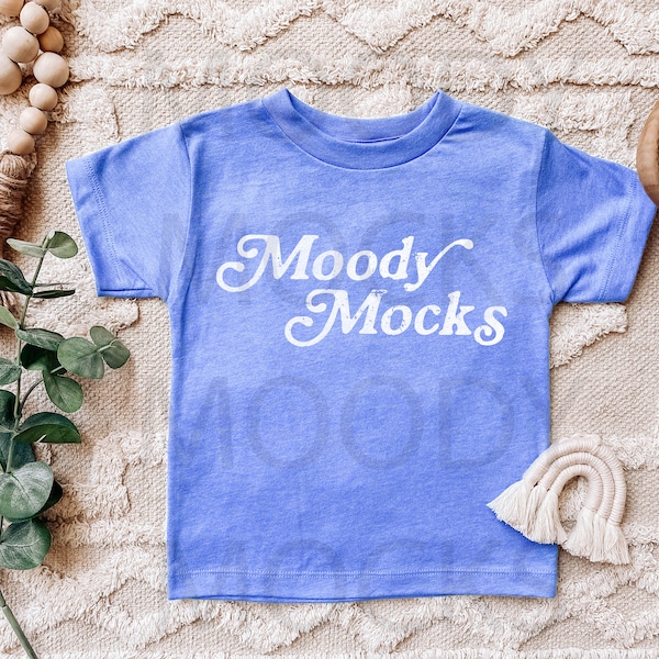 Bella Canvas 3001T Toddler Shirt Mockup | Bella Canvas Heather Columbia Blue Toddler Tshirt | Flat Lay Mockup