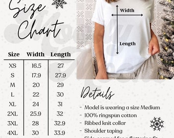 Bella + Canvas Christmas Size Chart and Washing Instructions Bundle | Bella and Canvas 3001 Size Chart | Size Chart | Size Chart Template