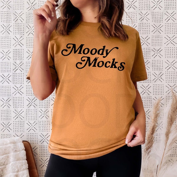 American Apparel 2001 Tshirt Mockup | American Apparel 2001W Unisex Jersey Camel T-shirt Mockup | Boho Mockup | Model Mockup | Moody Mocks