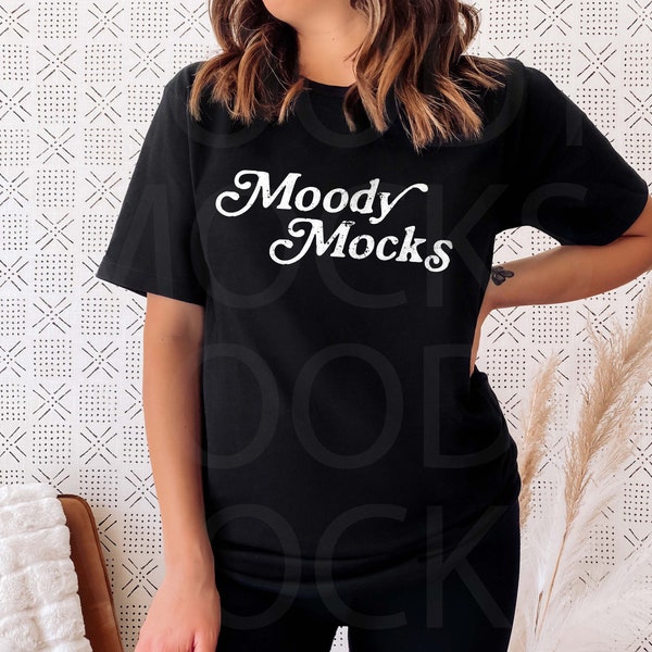 American Apparel 2001 Tshirt Mockup | American Apparel 2001W Unisex Jersey Black T-Shirt Mockup | Boho Mockup | Model Mockup | Moody Mocks