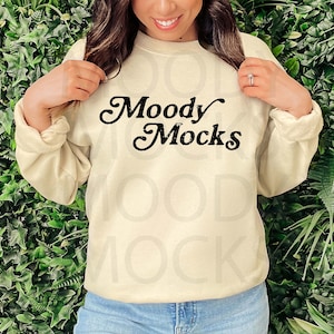 Gildan 18000 Mockup | Gildan G180 Sand Sweatshirt Mockup | Summer Mockup | Spring Mockup | Model Mockup | Moody Mocks