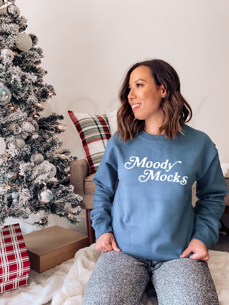 Download Gildan 18000 Mockup Gildan Indigo Blue Sweatshirt Mockup ...