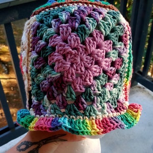 Scrap Yarn Bucket Hats/Hand Crochet Bucket Hats/Trippy Hats/One of a Kind/Cotton Hat/Raver Hats/Festival Hats/Psychedelic Bucket Hats