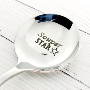 Engraved Personalized Soup Spoon. Custom Stainless Steel, Souper Star, Cutlery. Great Soup Lover Gift.