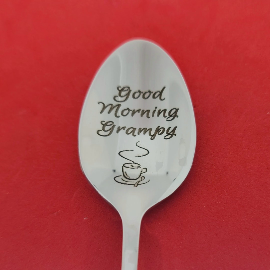 Engraved Good Morning Grampy Coffee Spoon, Personalized Tea Spoon