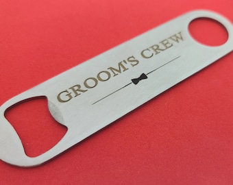 Engraved Groom's Crew Bottle Opener with Bowtie Image,Stainless Steel Beer Opener,Custom Best Man Gift,Wedding Party Gift,Gift for Groomsmen