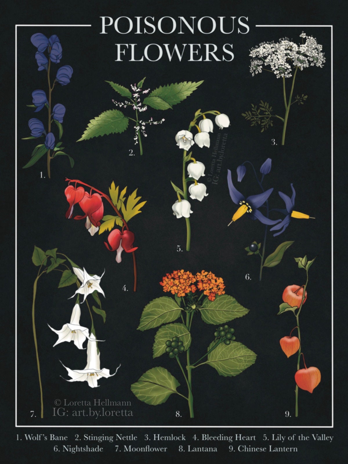 Poisonous Flowers Art Print | Floral Art | Moody Decor | Botanical