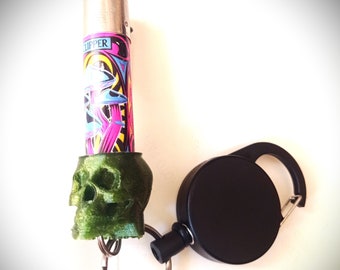 3D Printed Skull Clipper Lighter Leash: Auto-Recall Steel Cable