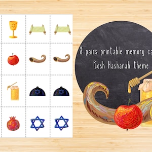Cartões de memória para impressão, tema Rosh Hashanah, atividade infantil de Rosh Hashanah, Montessori Rosh Hashanah, crianças imprimíveis para Rosh Hashanah