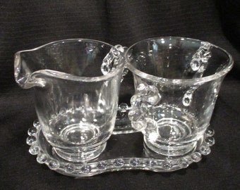 Zucker/Creme mit Tablett Vntg Imperial Glass Candlewick Küchengeschirr knorrig klar