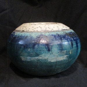 Raku, Blue clay pottery by Ster. Joseph baris, Volcano Art Center, Hawaii,