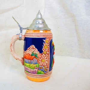 German stein with pewter lid Beer Stein, Colorful German Beer Stein Mug, German Beer Mug,, Pewter Lid Beer Mug