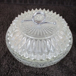 Crystal-lidded dish, Small with lid, candy dish, kitchenware, catchall, trinket holder. Indiana Glass, keepsake,