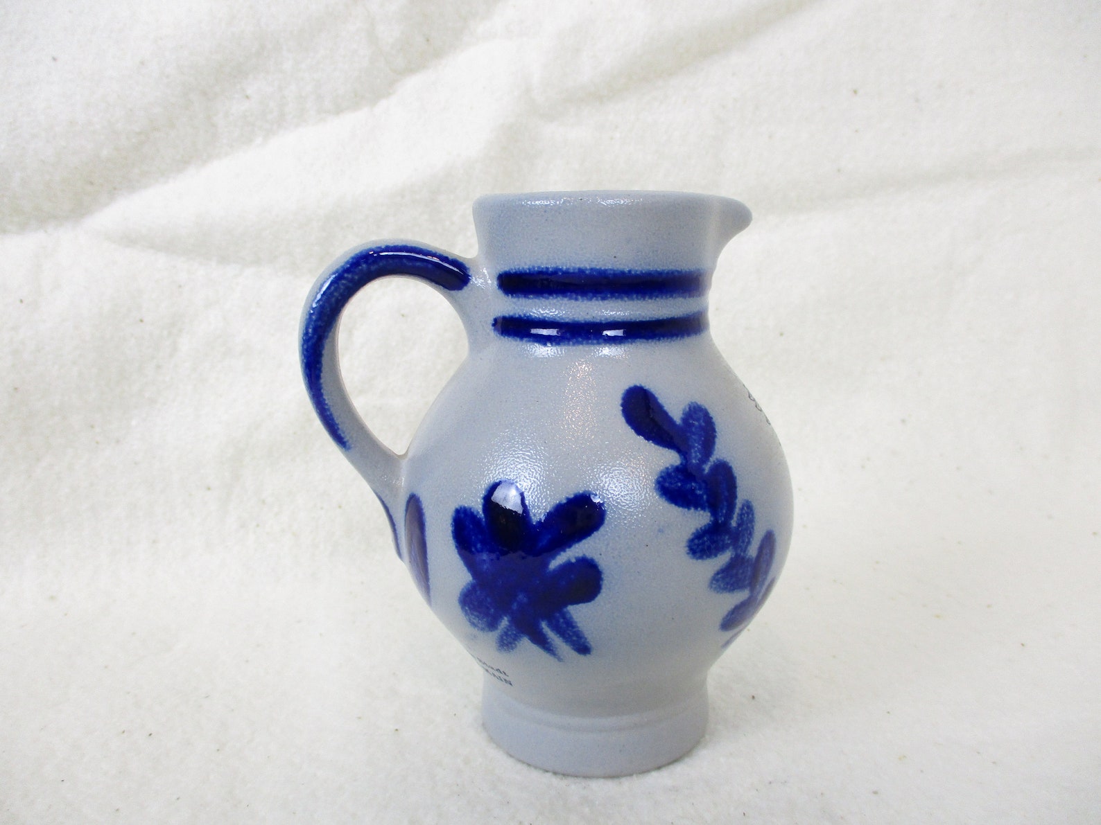 Vintage German Salt Glazed Pottery Pitcher Cobalt Blue Jug With
