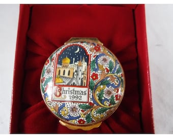 Enamel Box, Halcyon Days, Christmas 1992, Snuff, Pill Jewelry, Trinket Box